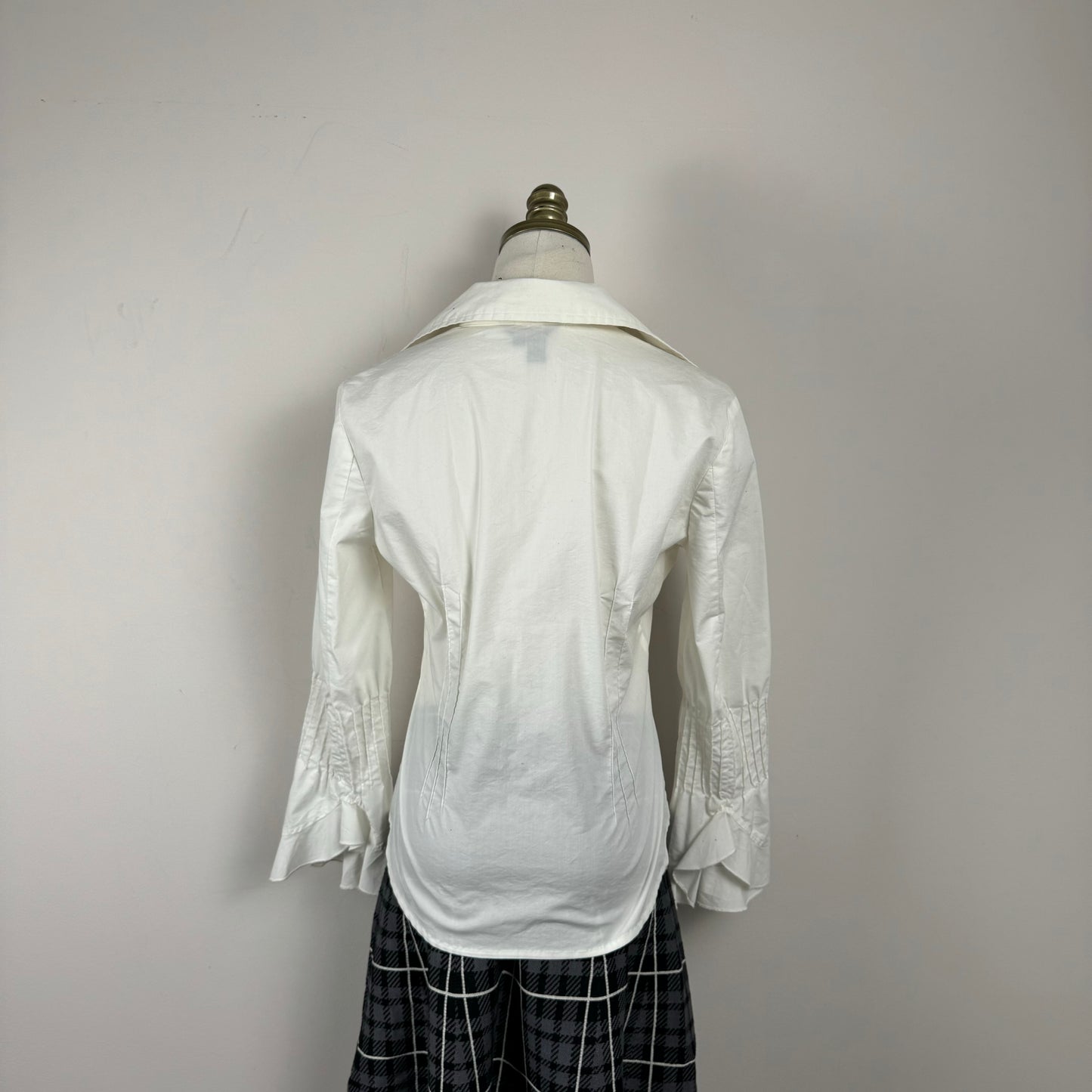 White Fitted Pleated Button Up Shirt