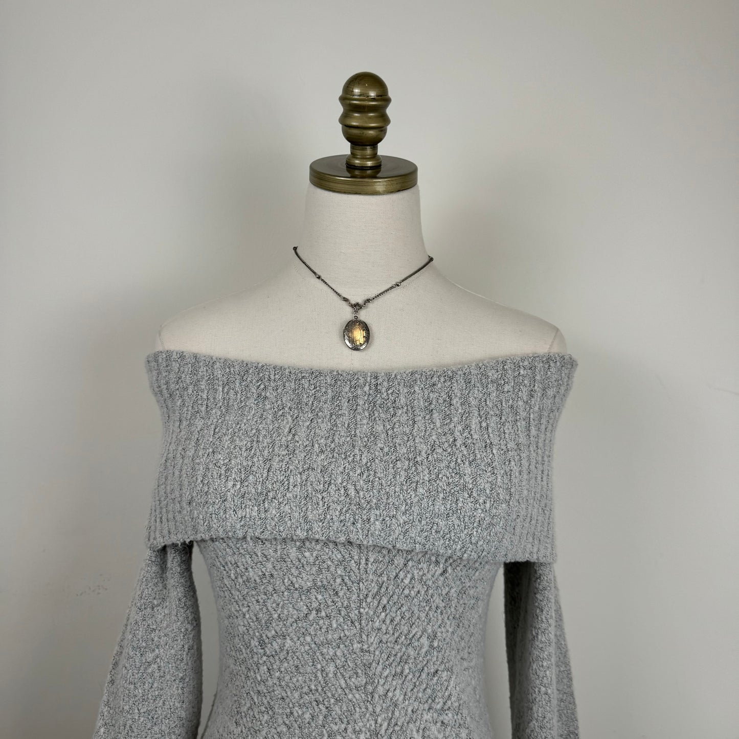 Grey Soft Knit Off The Shoulder Sweater