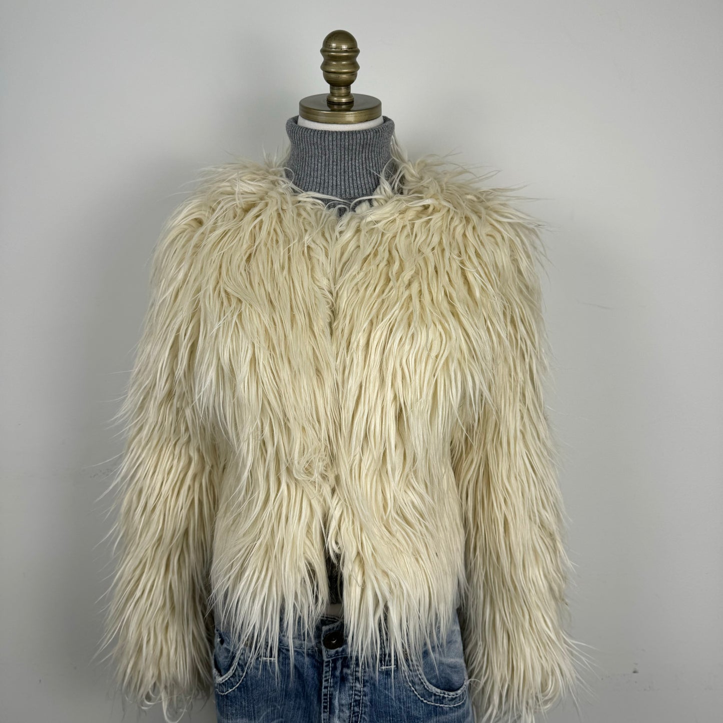 Cream Fuzzy Ostrich Faux Fur Jacket