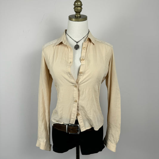 Charlotte Russe Lace Detail Button Up Shirt