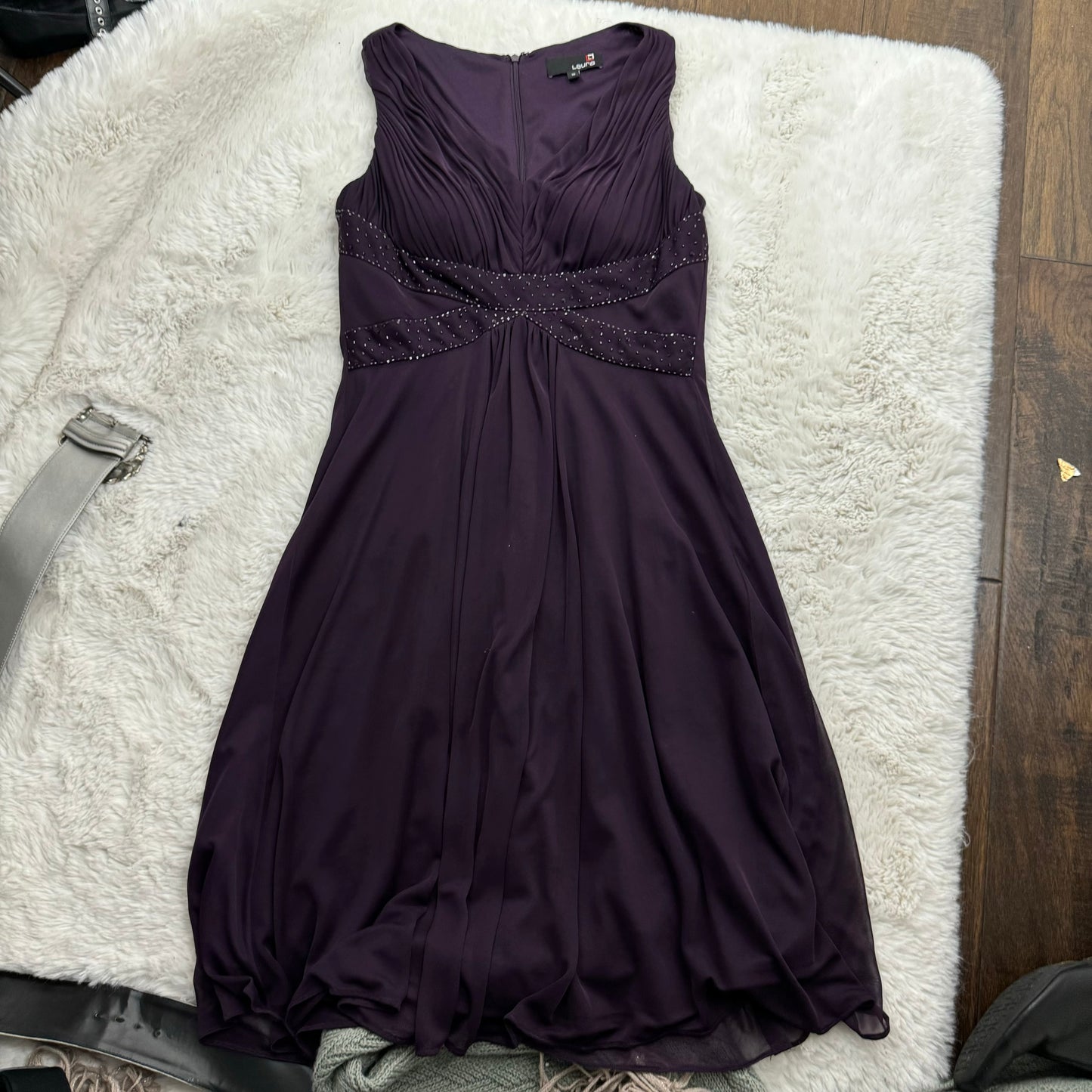 Vintage Purple Mesh Overlay Midi Dress