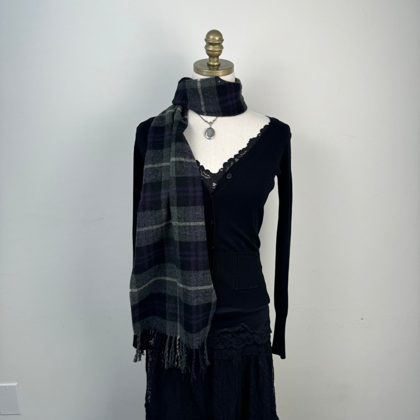 Purple/Grey Plaid Knit Scarf