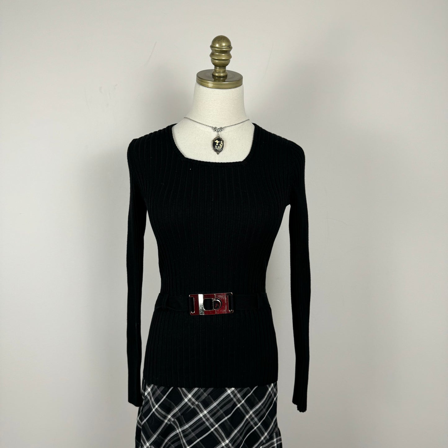 Black Fitted Belted Sweater