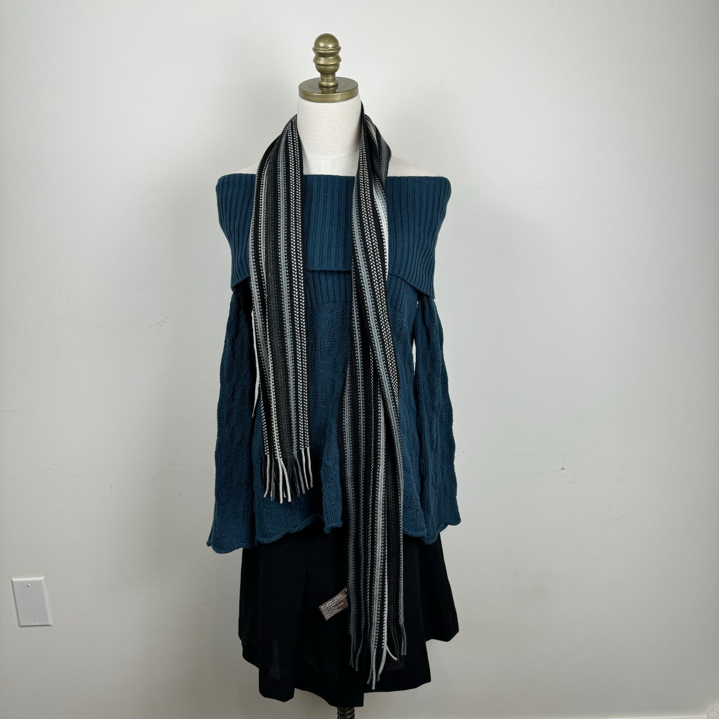 Danier Black and Grey Striped Knit Scarf