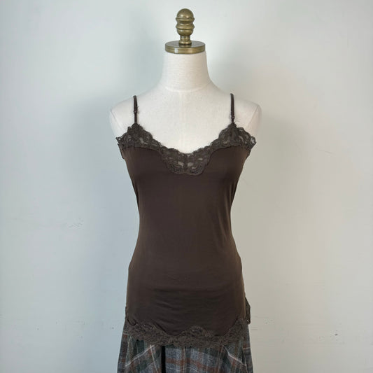 Brown Lace Trim Tank Top