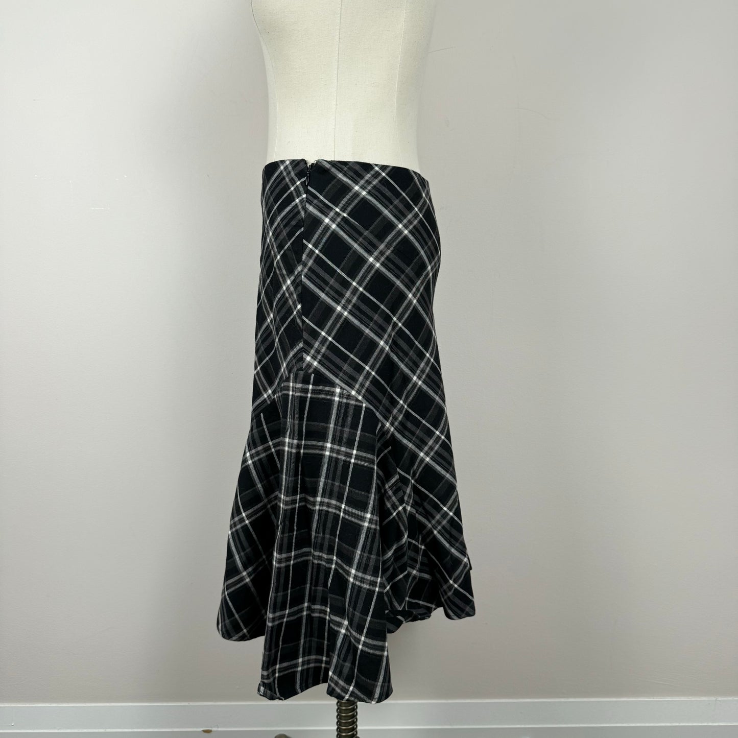 Vintage Plaid Asymmetric Midi Skirt