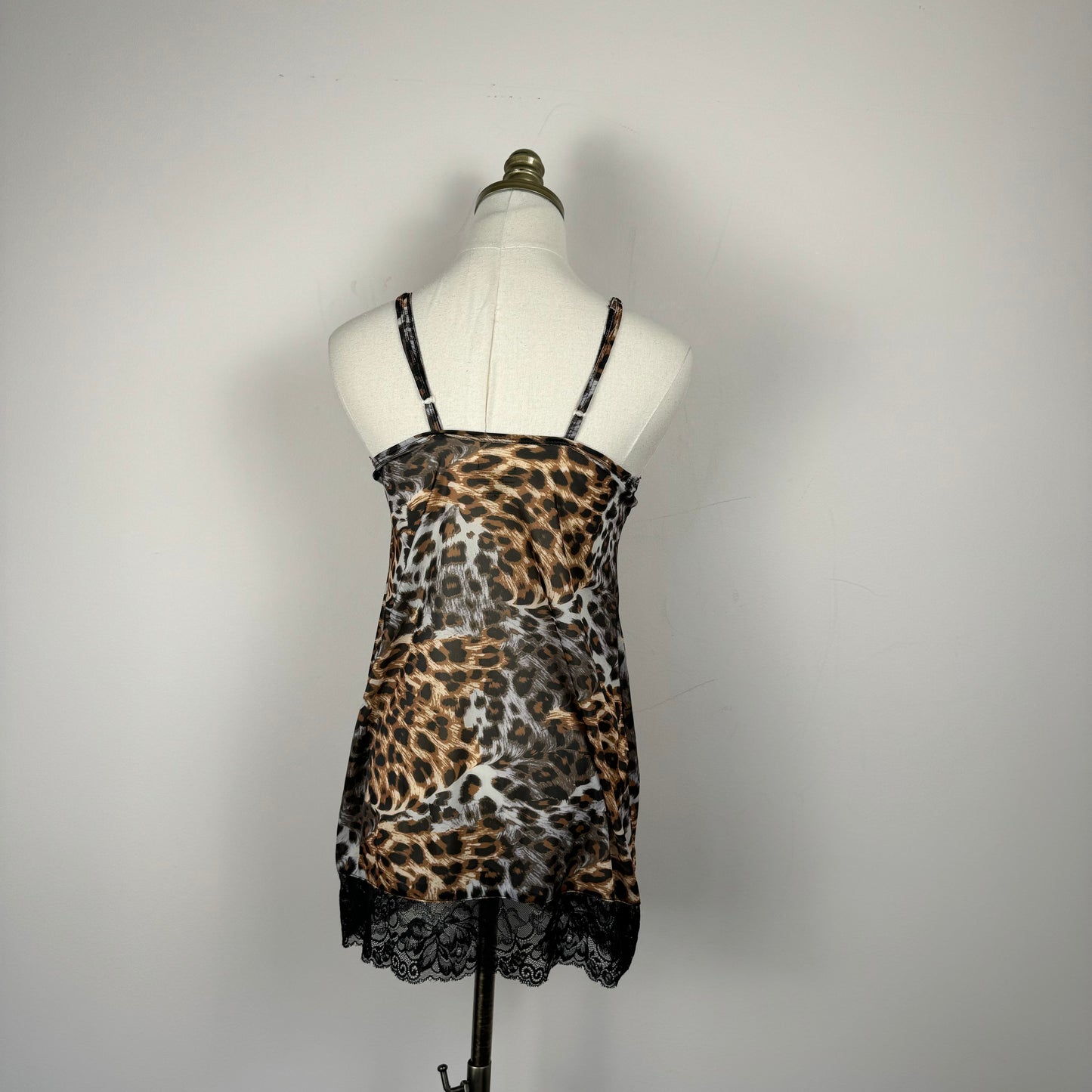 Leopard Print Lace Trim Babydoll Top