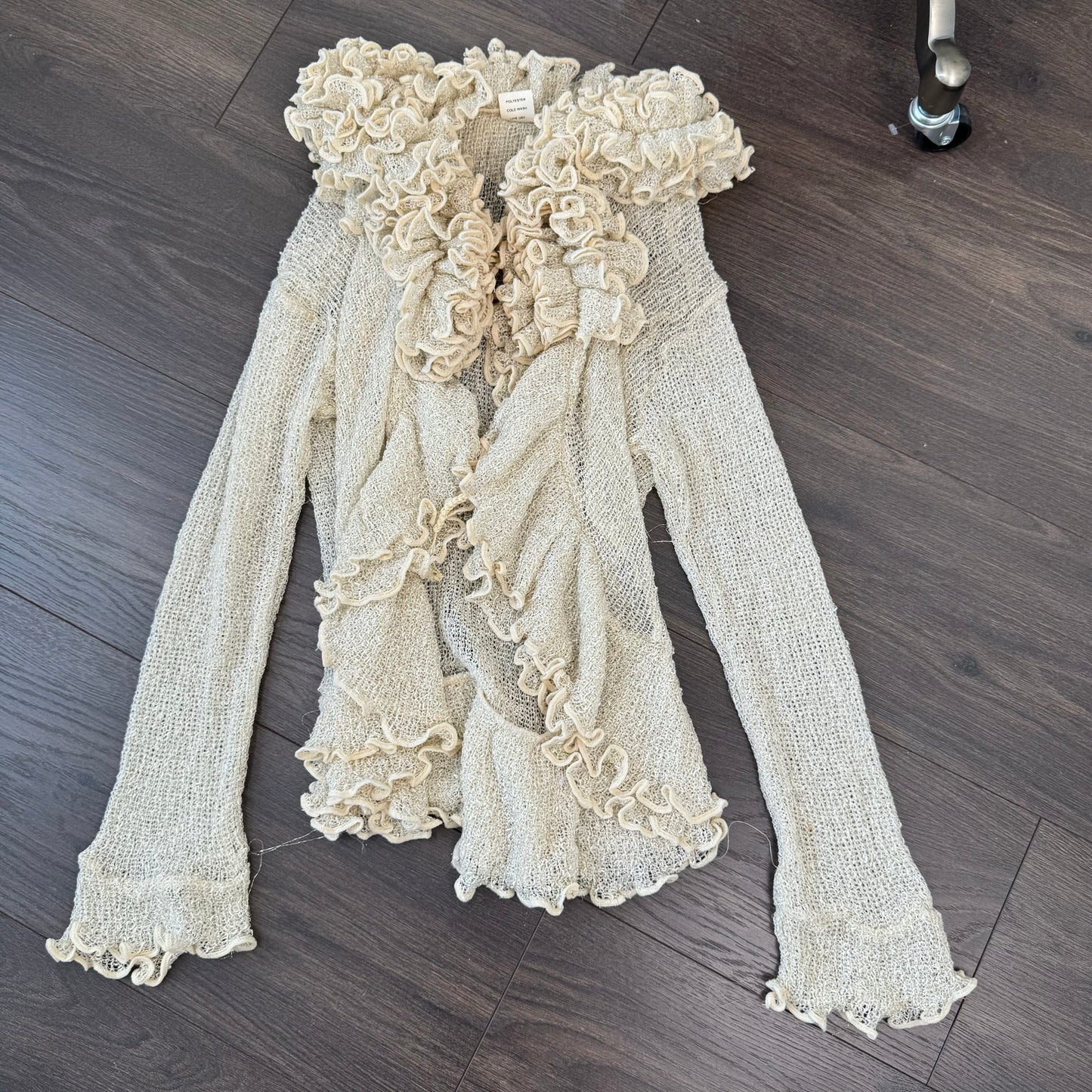 Cream Open Front Tie Up Ruffled Cardigan