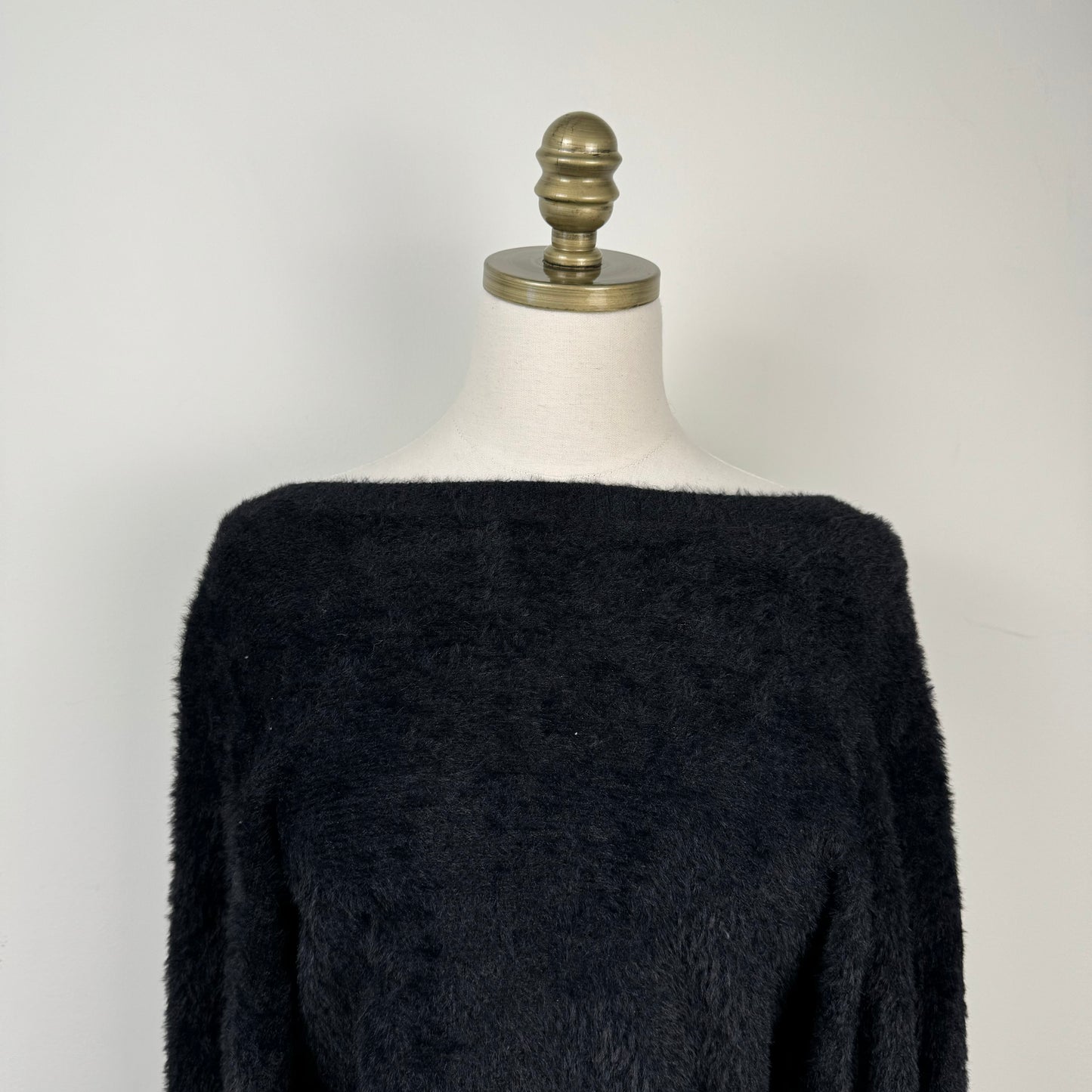 Black Off Shoulder Dolman Fuzzy Sweater