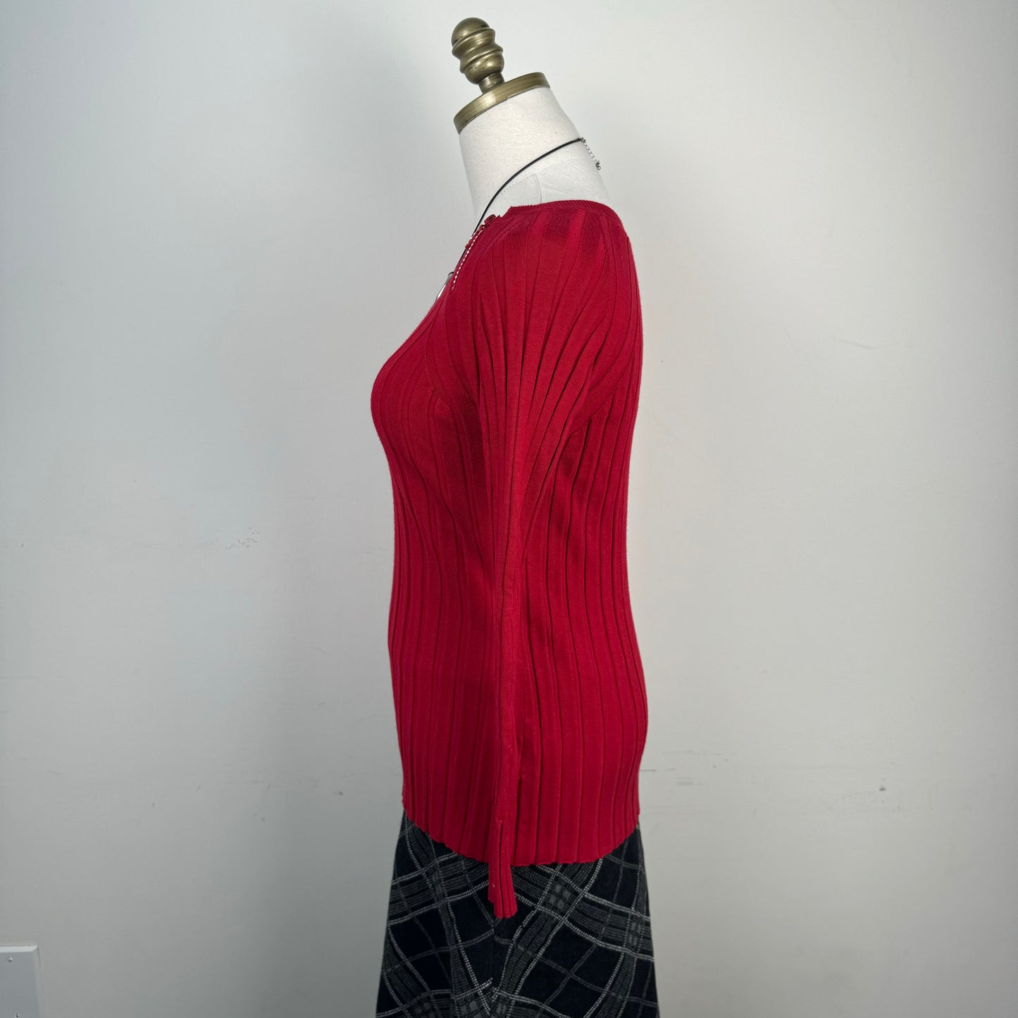 Red Boat Neck Ribbed Fitted Sweater