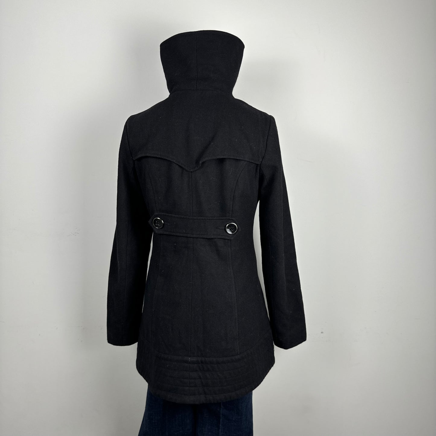 Black Wool Funnel Neck Trench Coat