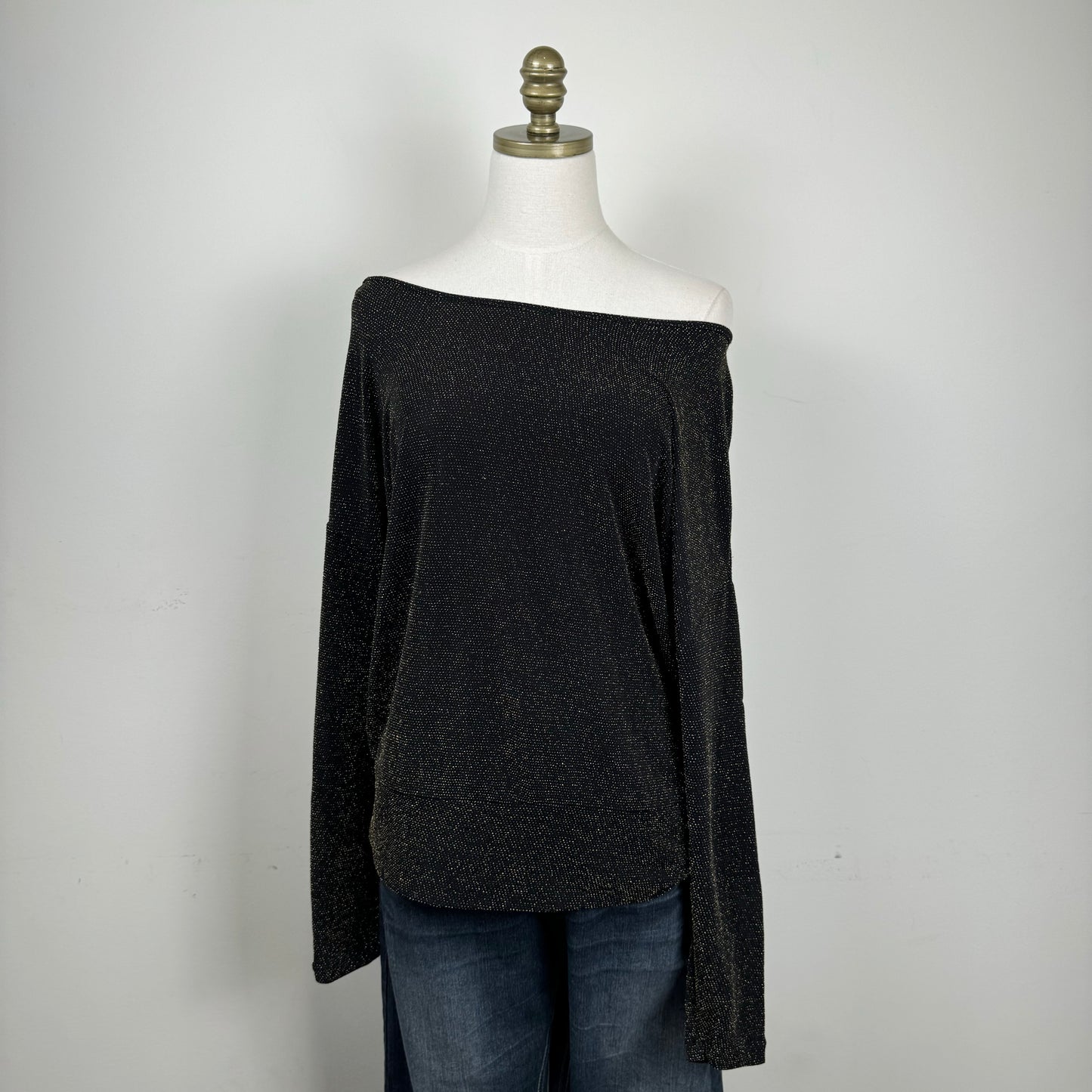 Black and Gold Sparkle Off Shoulder Draped Top