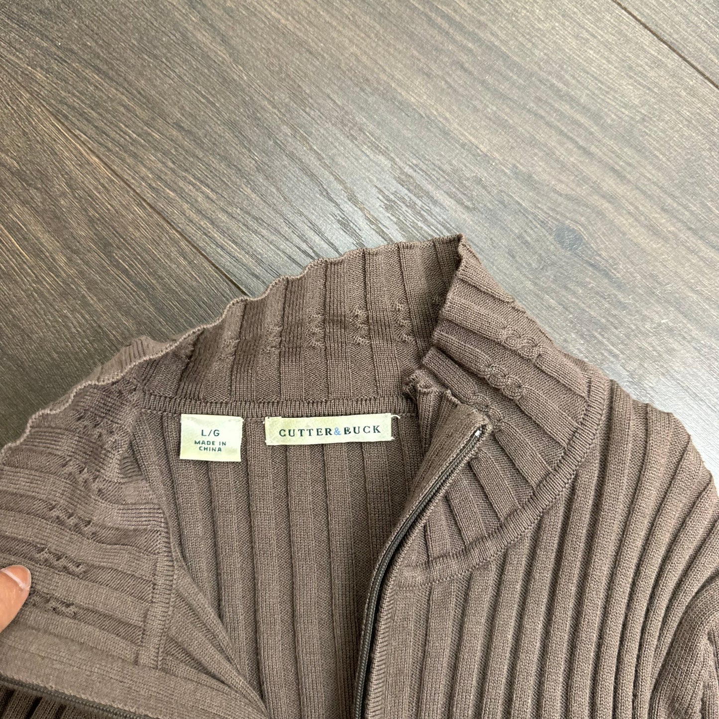 Mocha Brown Fitted Zip Up Sweater