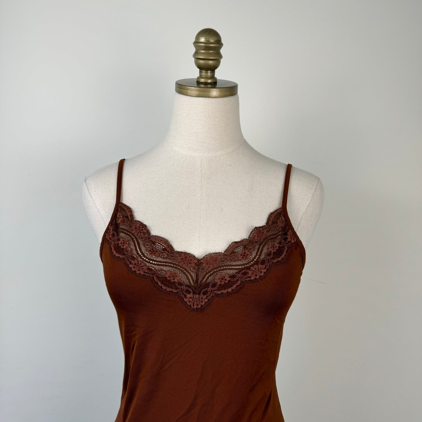 Brown Lace Trim Cami Top