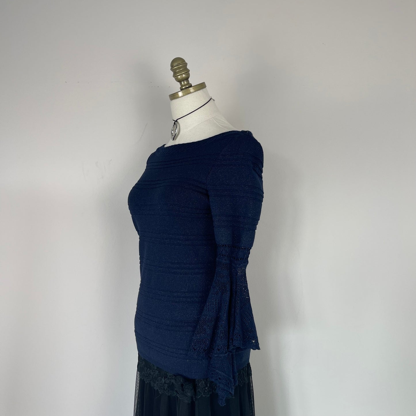 Navy Boatneck Bell Sleeve Knit Top