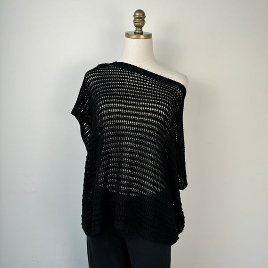 Black Off Shoulder Knit Poncho