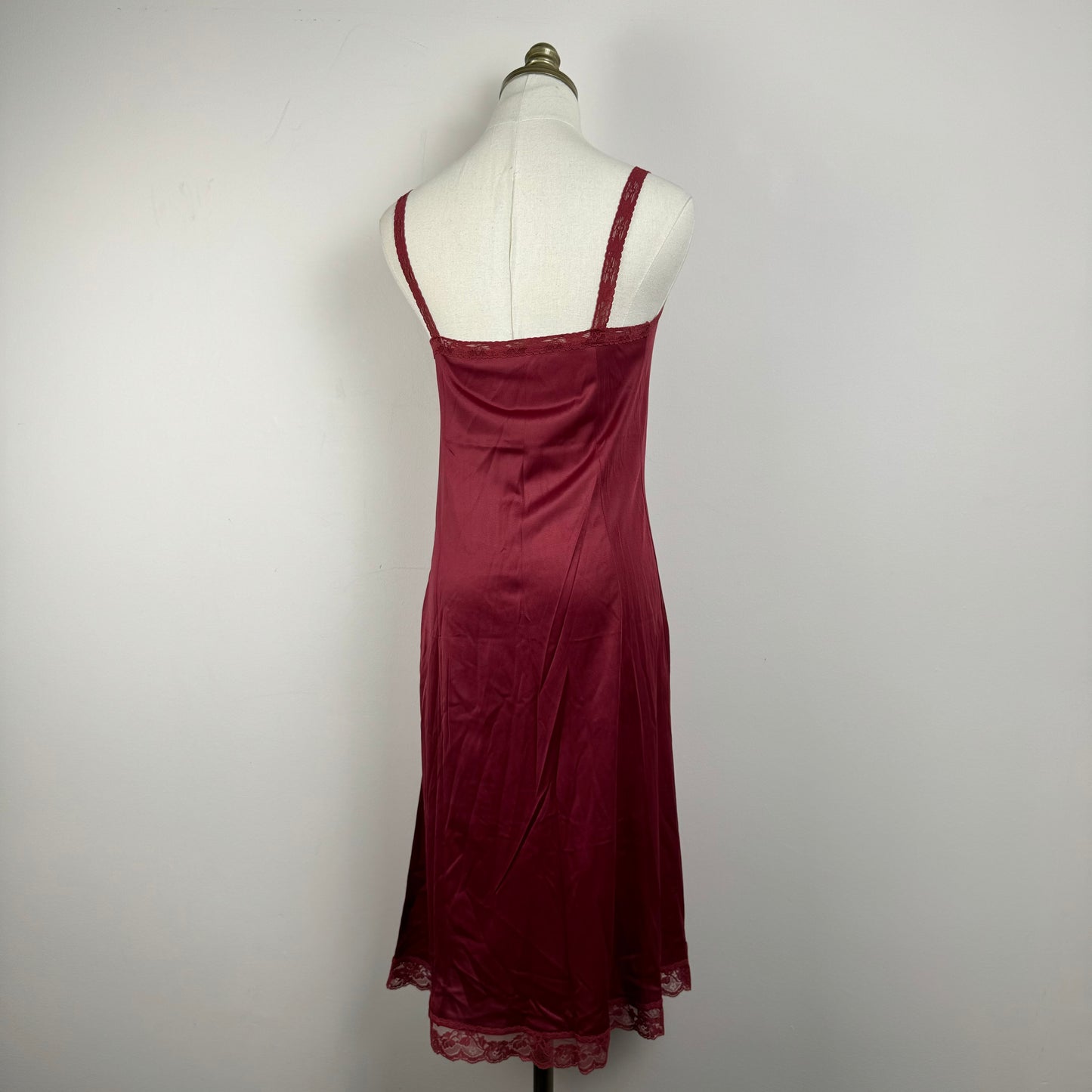 Dark Red Lace Trim Slip Dress