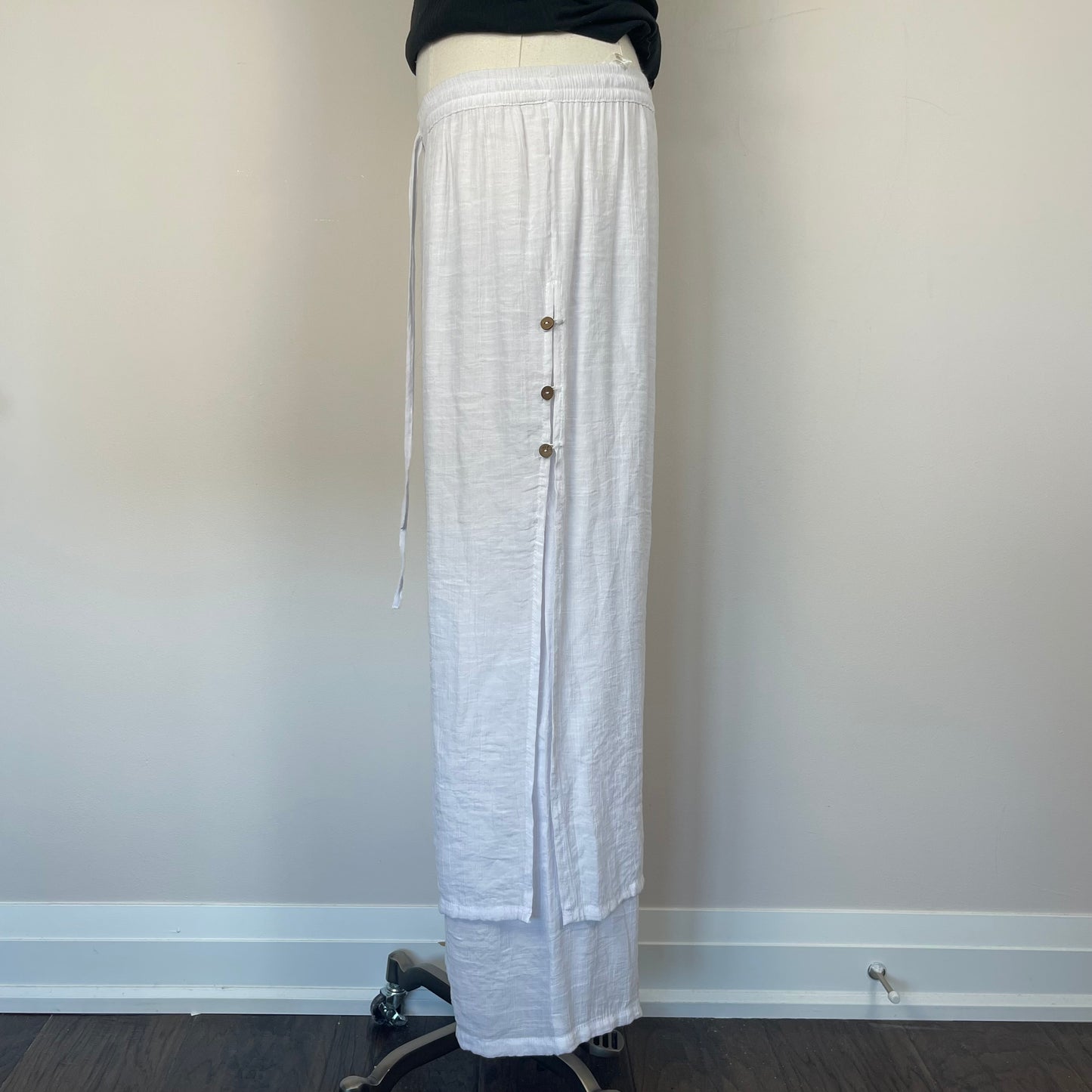 White Flowy Linen Layered Trousers