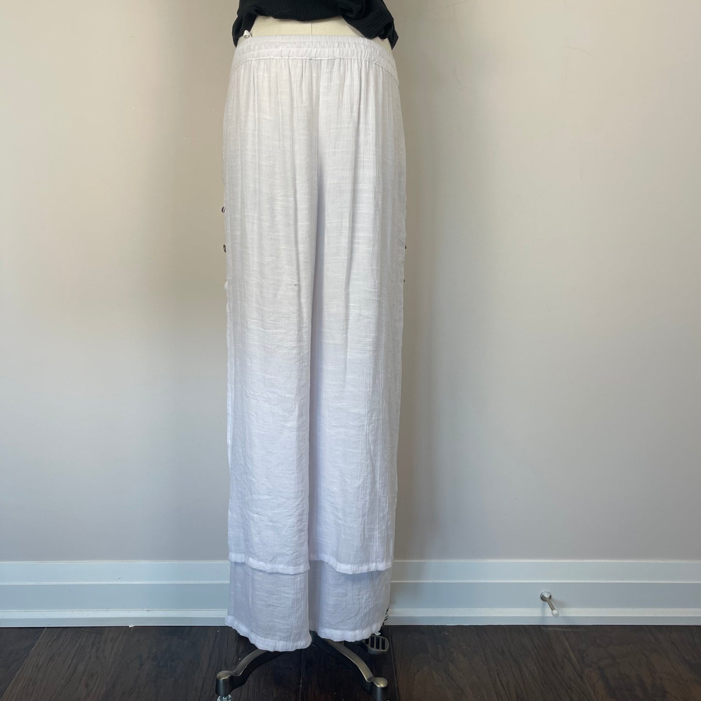 White Flowy Linen Layered Trousers