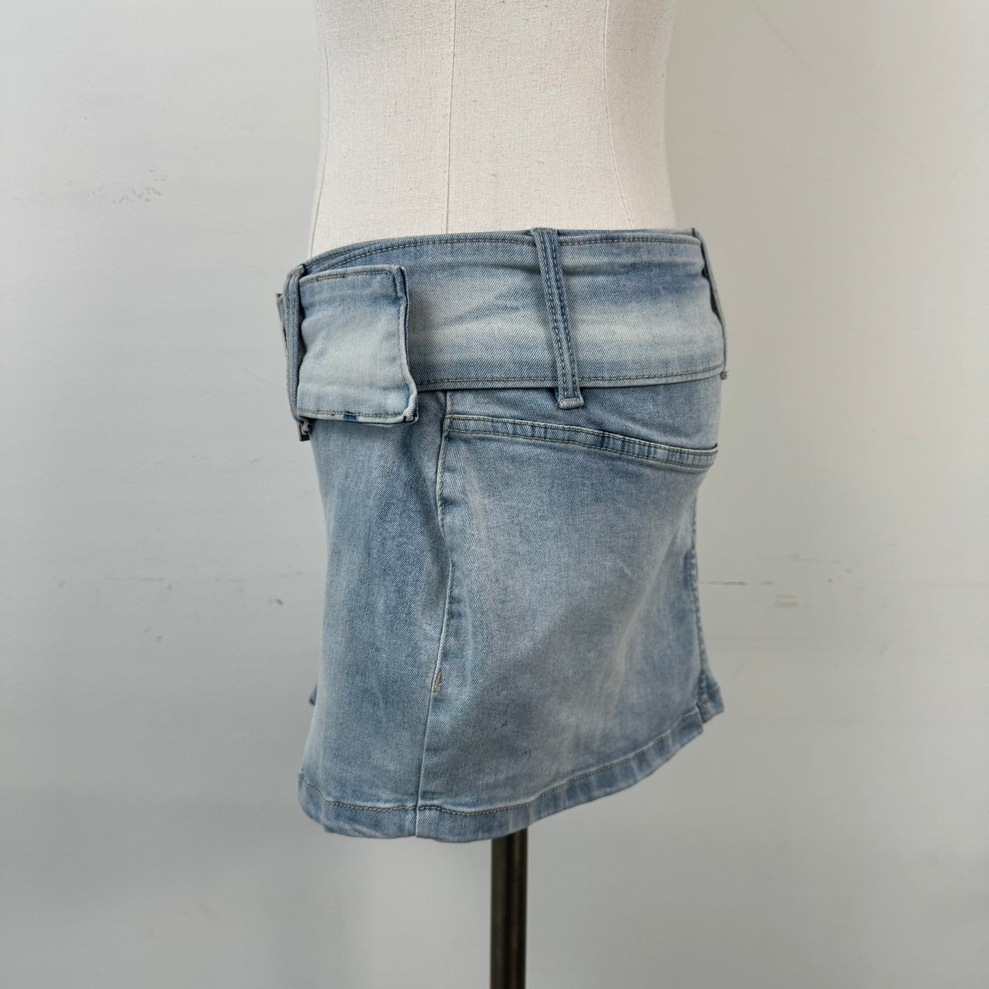 Y2K Belted Denim Mini Skirt