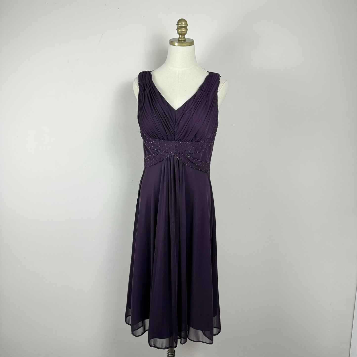 Vintage Purple Mesh Overlay Midi Dress