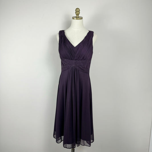 Vintage Purple Mesh Overlay Midi Dress