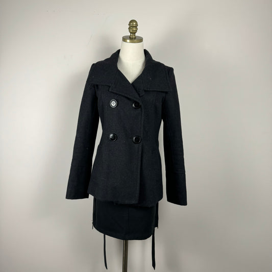 Vintage Dark Grey Wool Buttoned Trench Coat