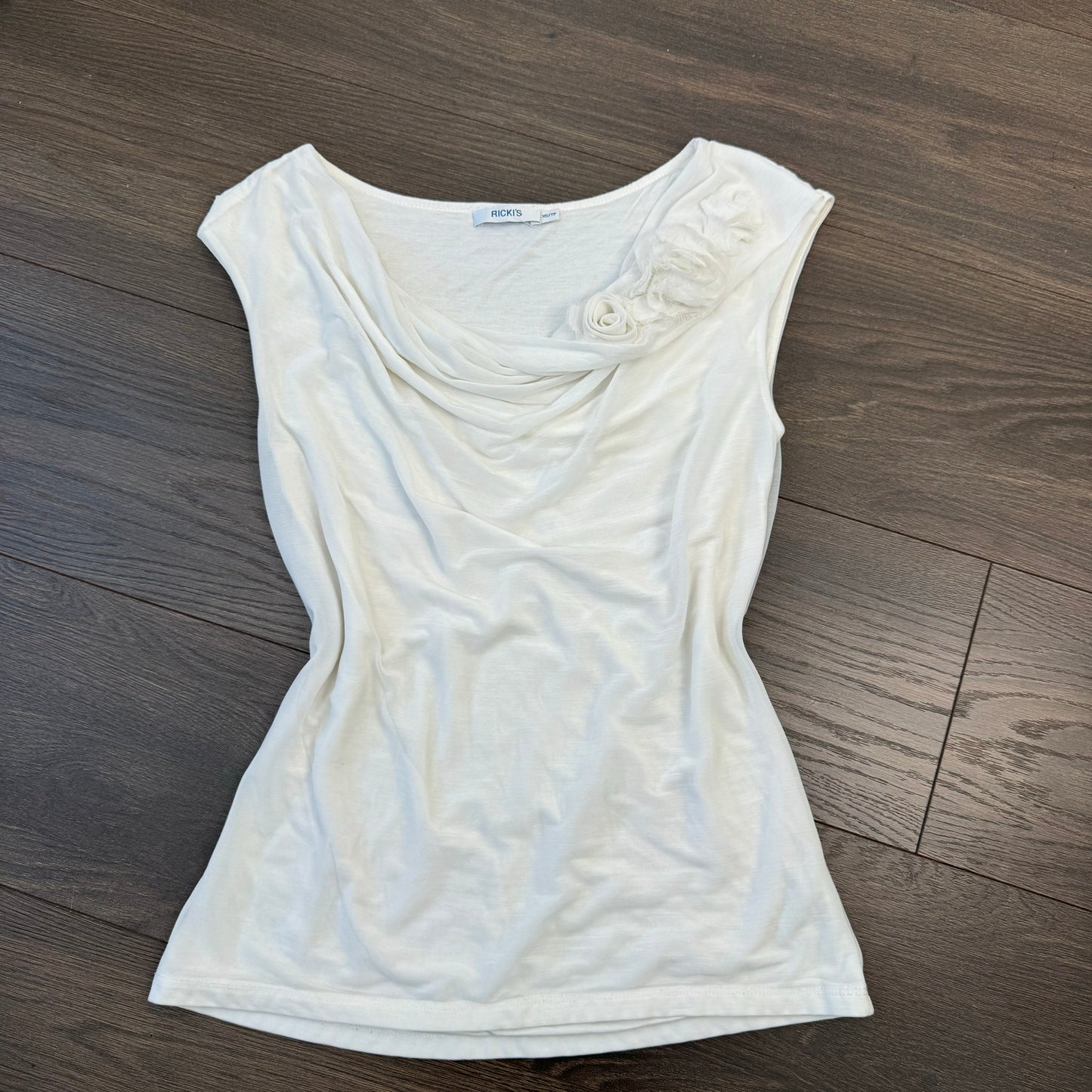 White Floral Chiffon Cowl Neck Top