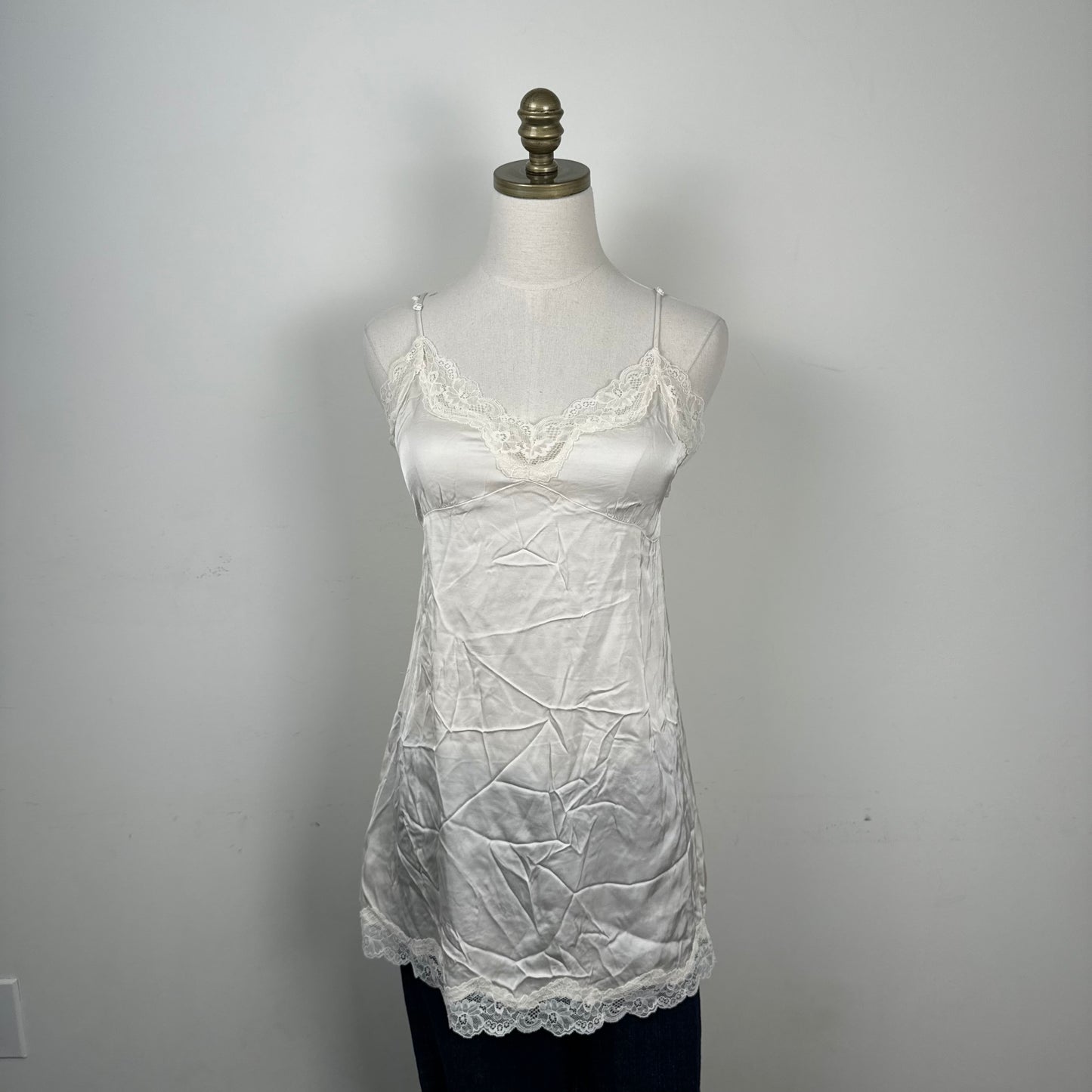 Satin Lace Trim Babydoll Slip Dress