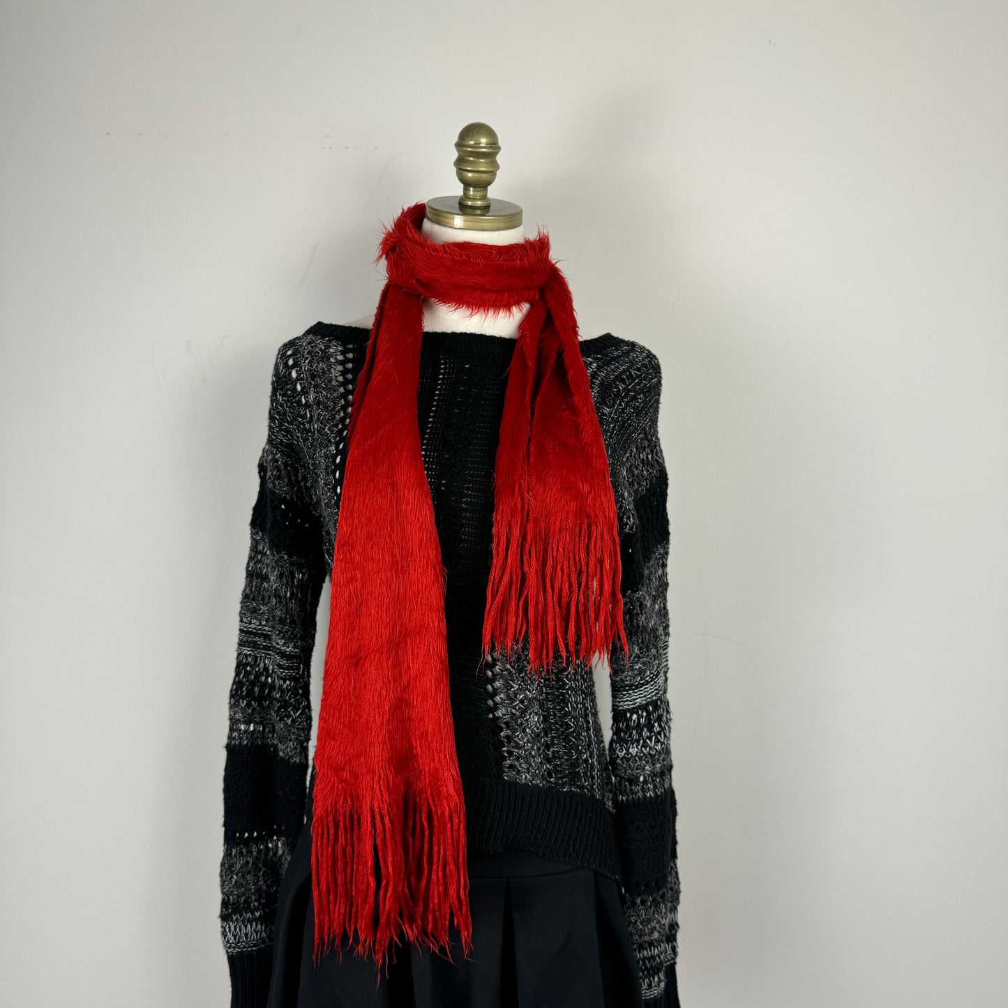 Red Fuzzy Knit Scarf