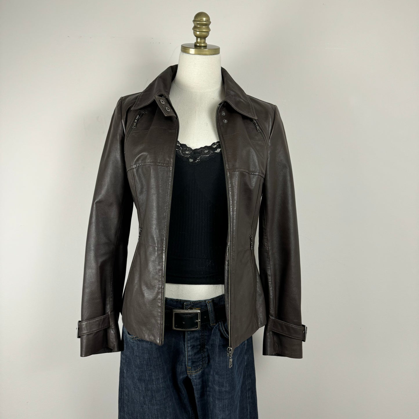 Danier Brown Buckled Moto Leather Jacket