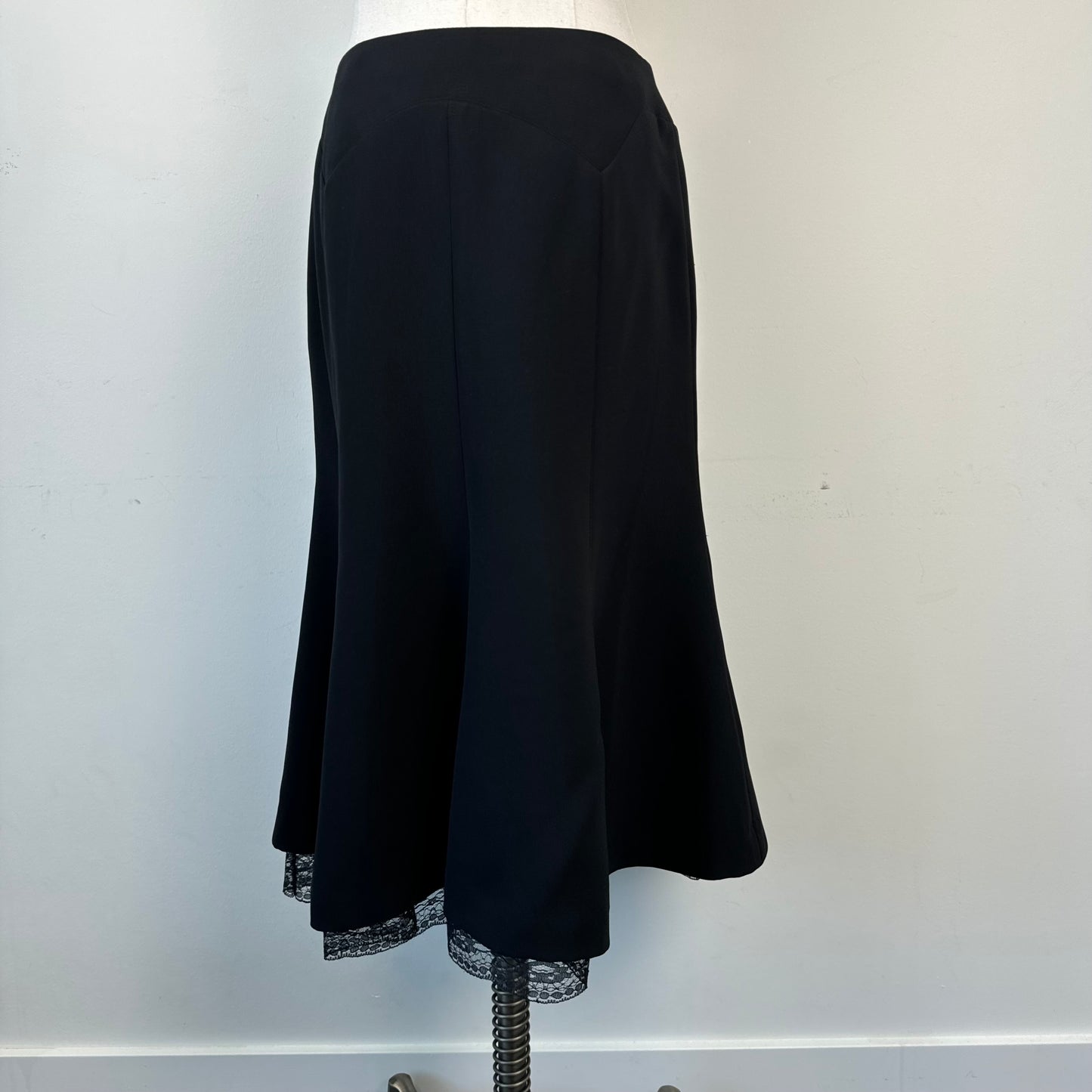 Black Lace Trim Midi Skirt