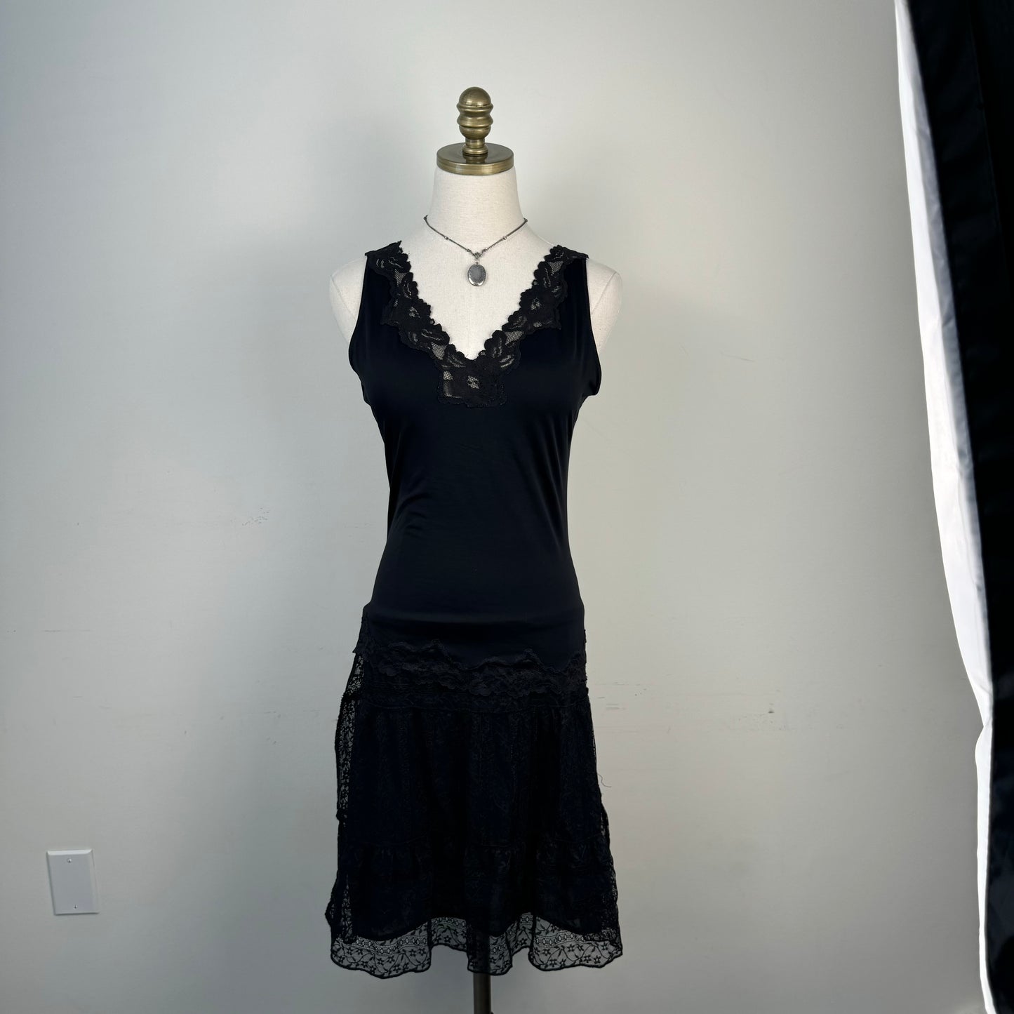 Black Lace Trim Tank Top