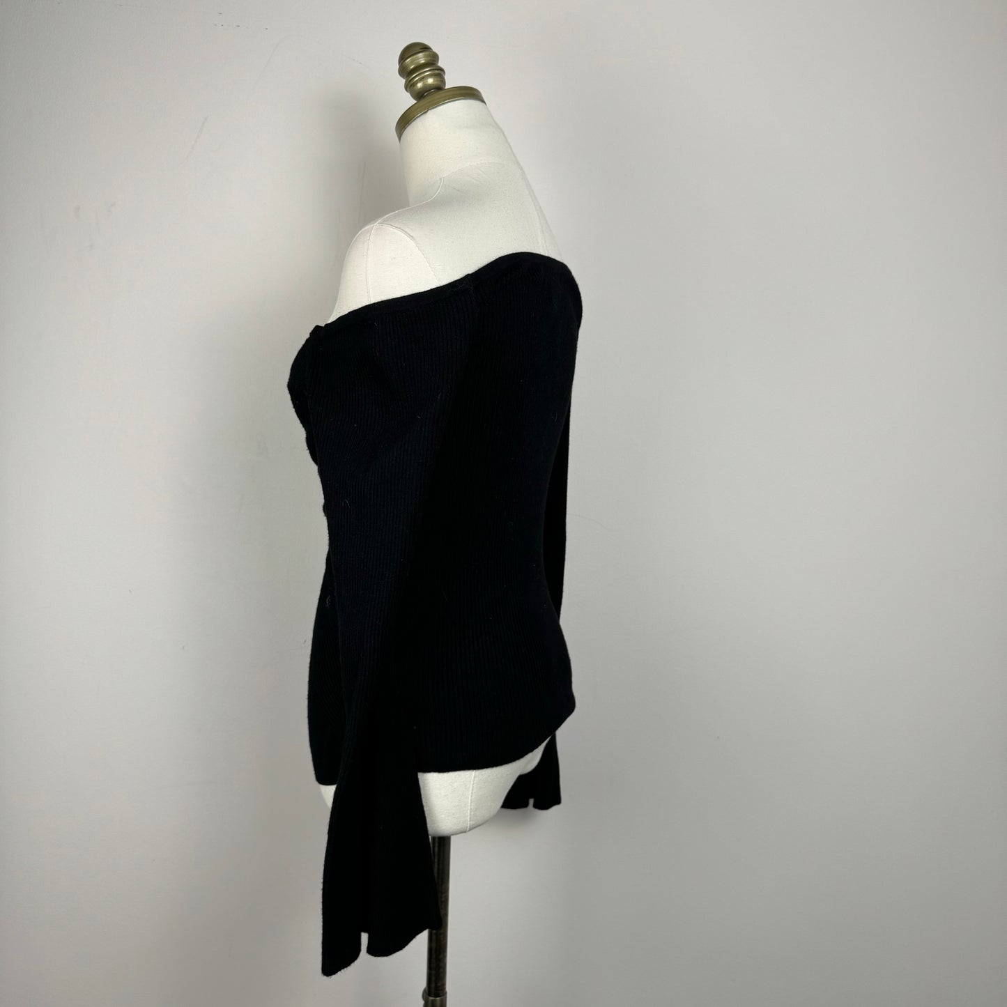 Guess Black Fitted Off Shoulder Bell Sleeve Sweater