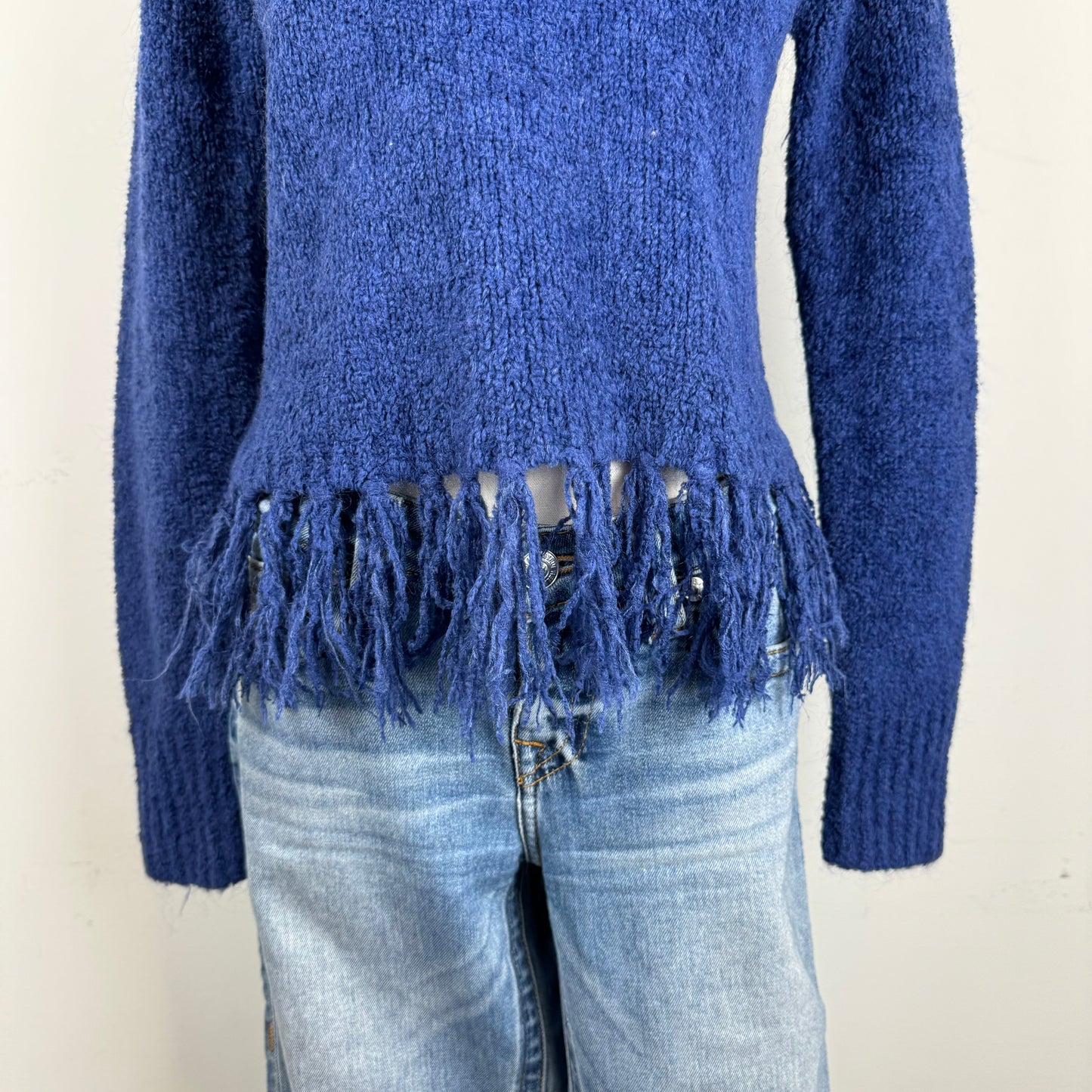 Dark Blue/Purple Turtleneck Sweater with Fringe Hem