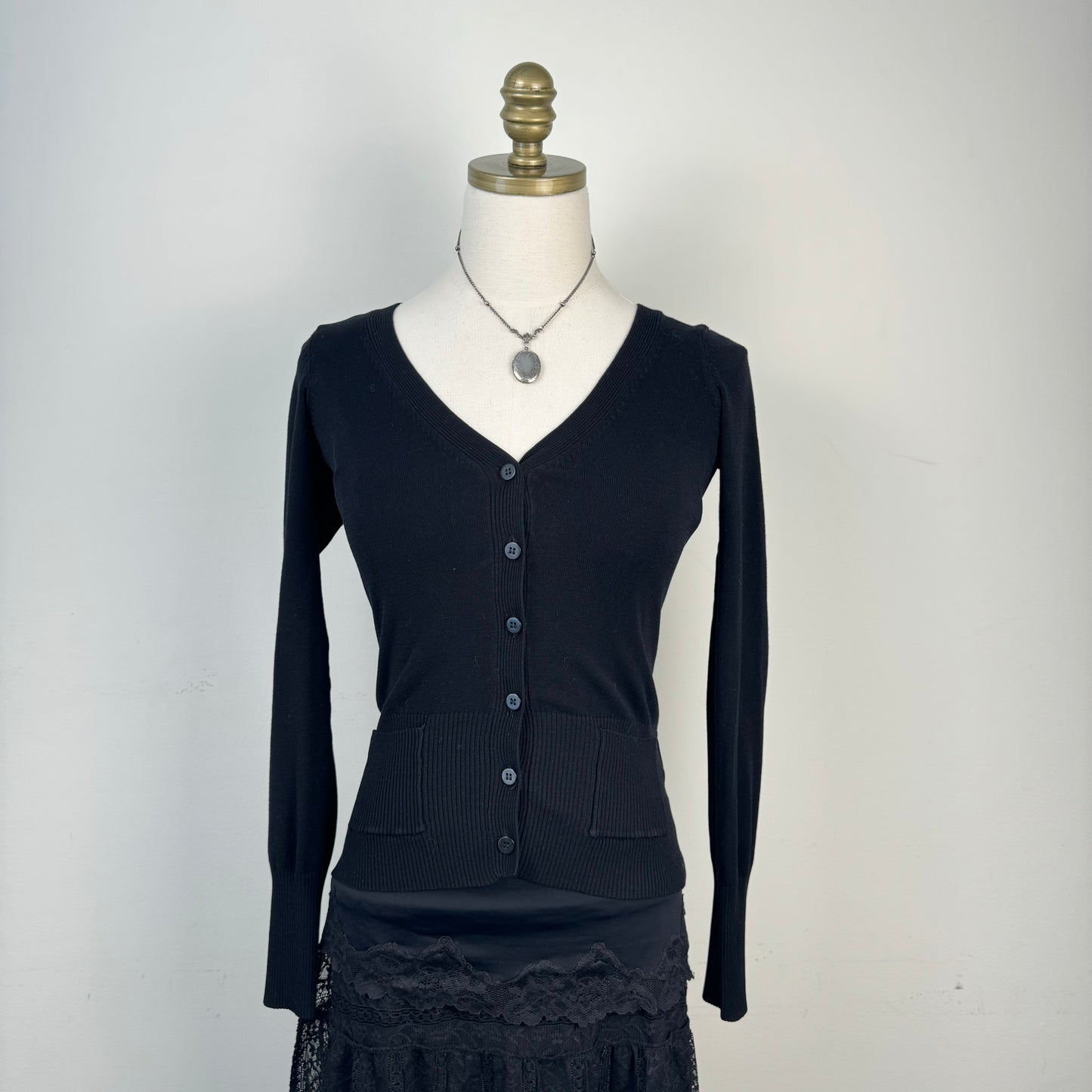 Vintage Fitted Black Button Up Cardigan