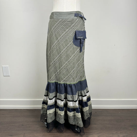 Vintage Des Filles à la Vanille Patchwork Ruffled Maxi Skirt