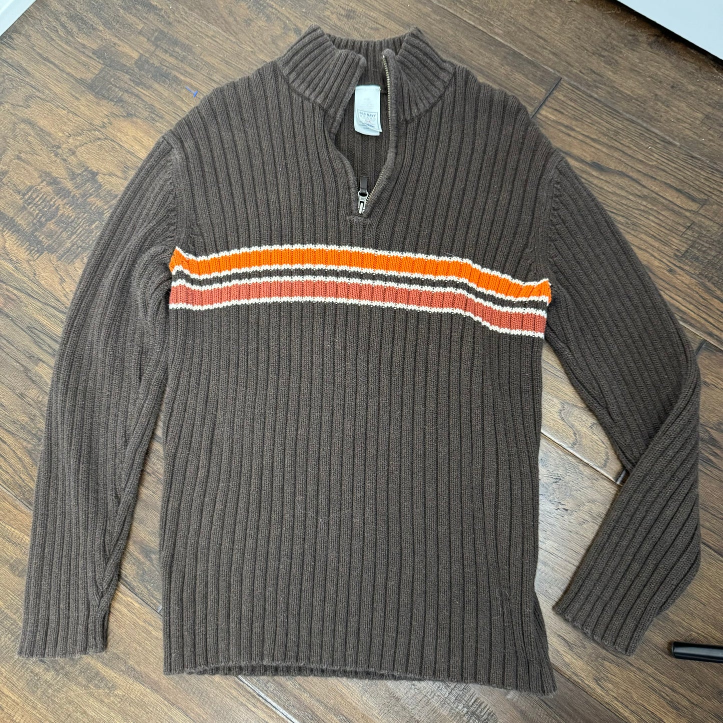 Brown Ribbed Quarter Zip Sweater