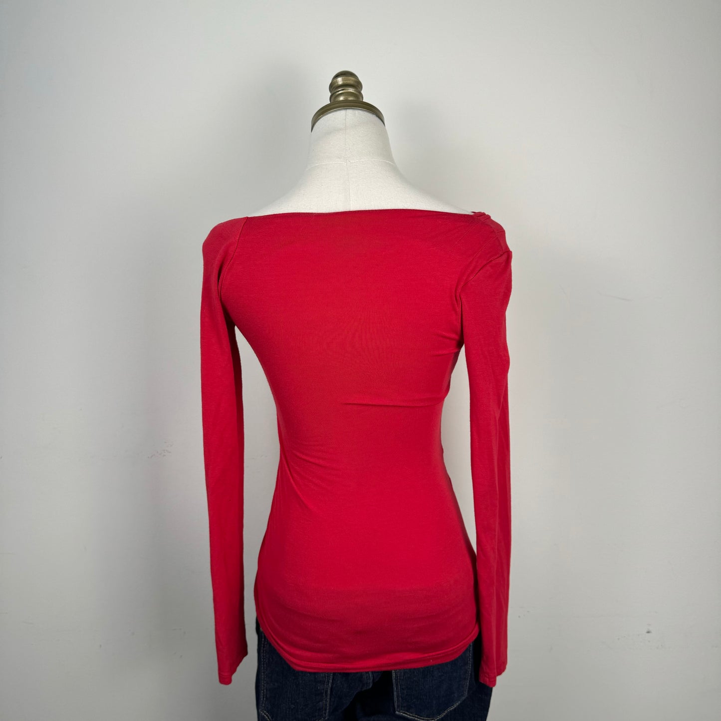 Asymmetric Fitted Red Long Sleeve Top