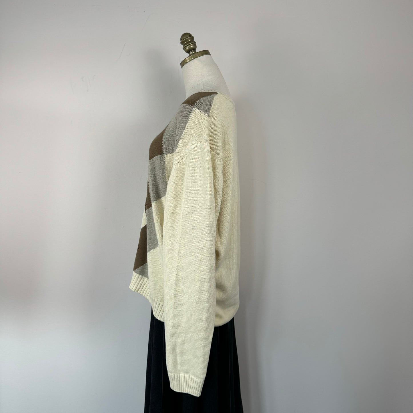 Vintage Cream Argyle Oversized Sweater