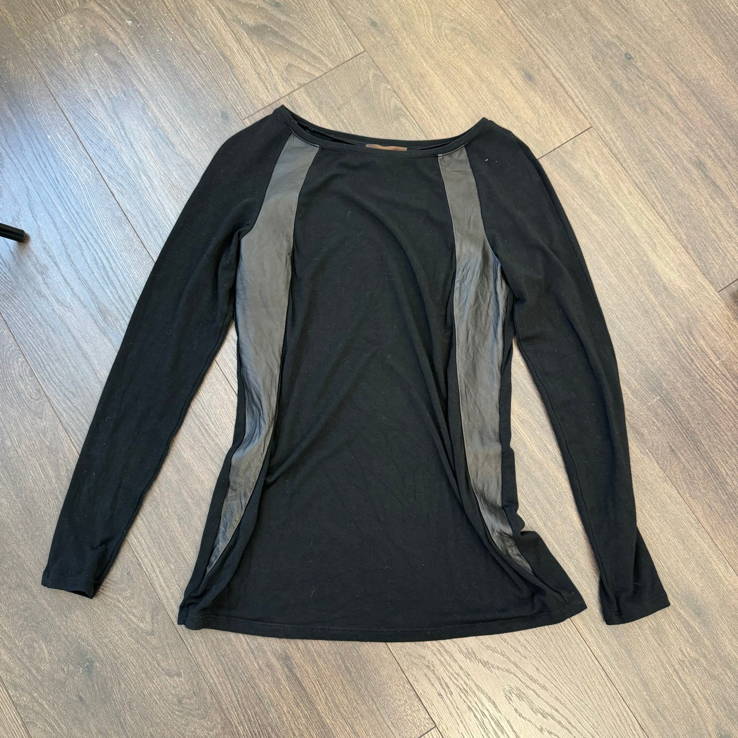 Danier Black Leather Knit Long Sleeve Top