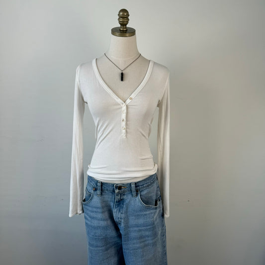 Cream Henley Long Sleeve Top