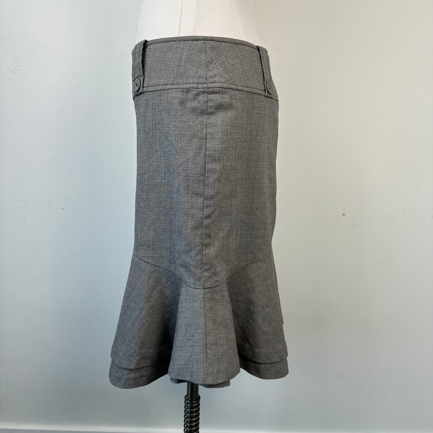 Vintage Grey Ruffled Hem Midi Skirt