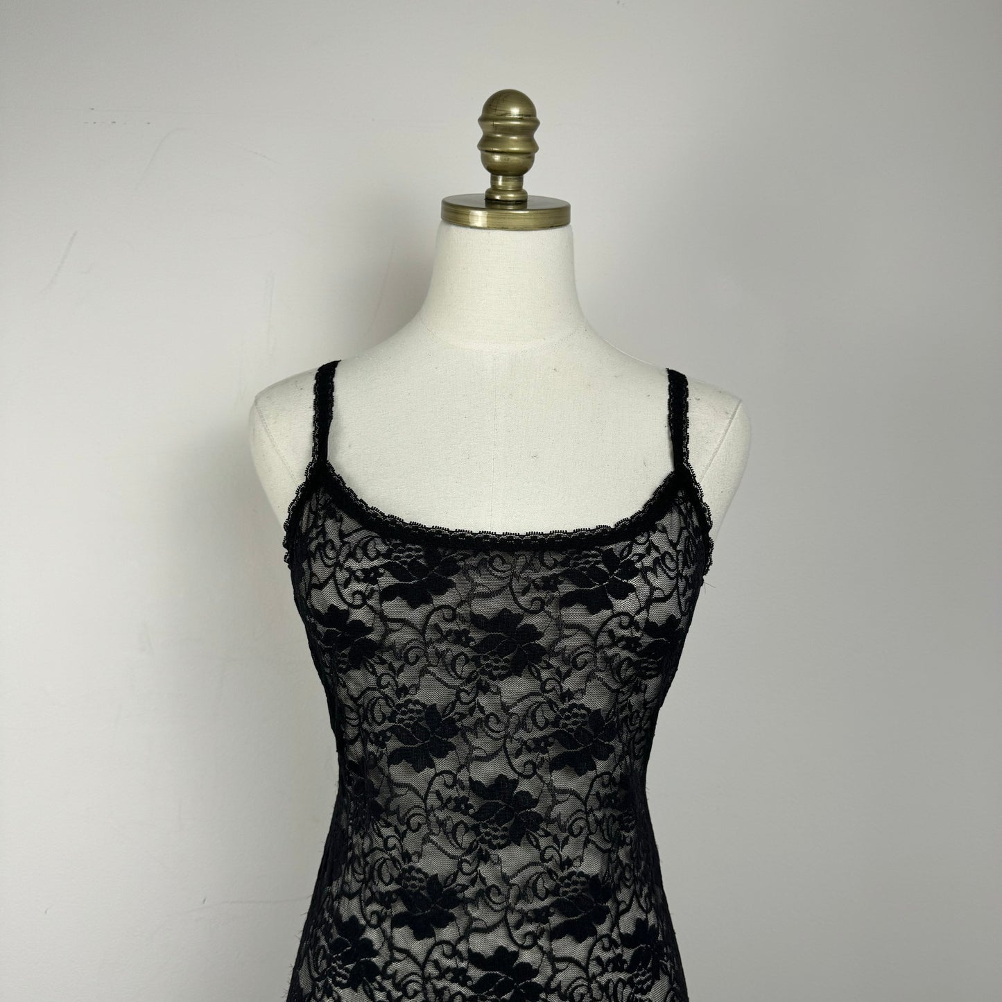 Vintage Sheer Black Lace Slip Dress