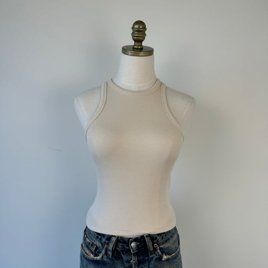 Nude/Beige Fitted Ribbed Tank Top