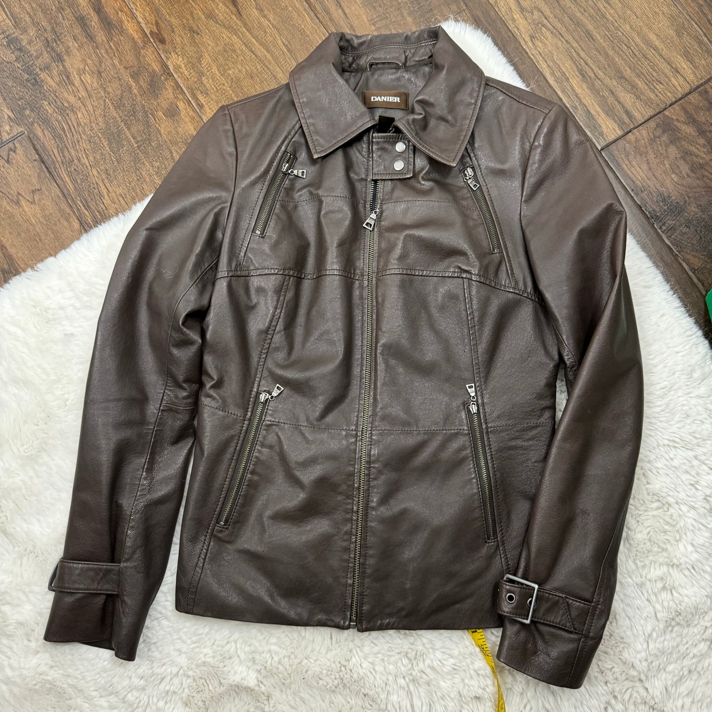 Danier Brown Buckled Moto Leather Jacket