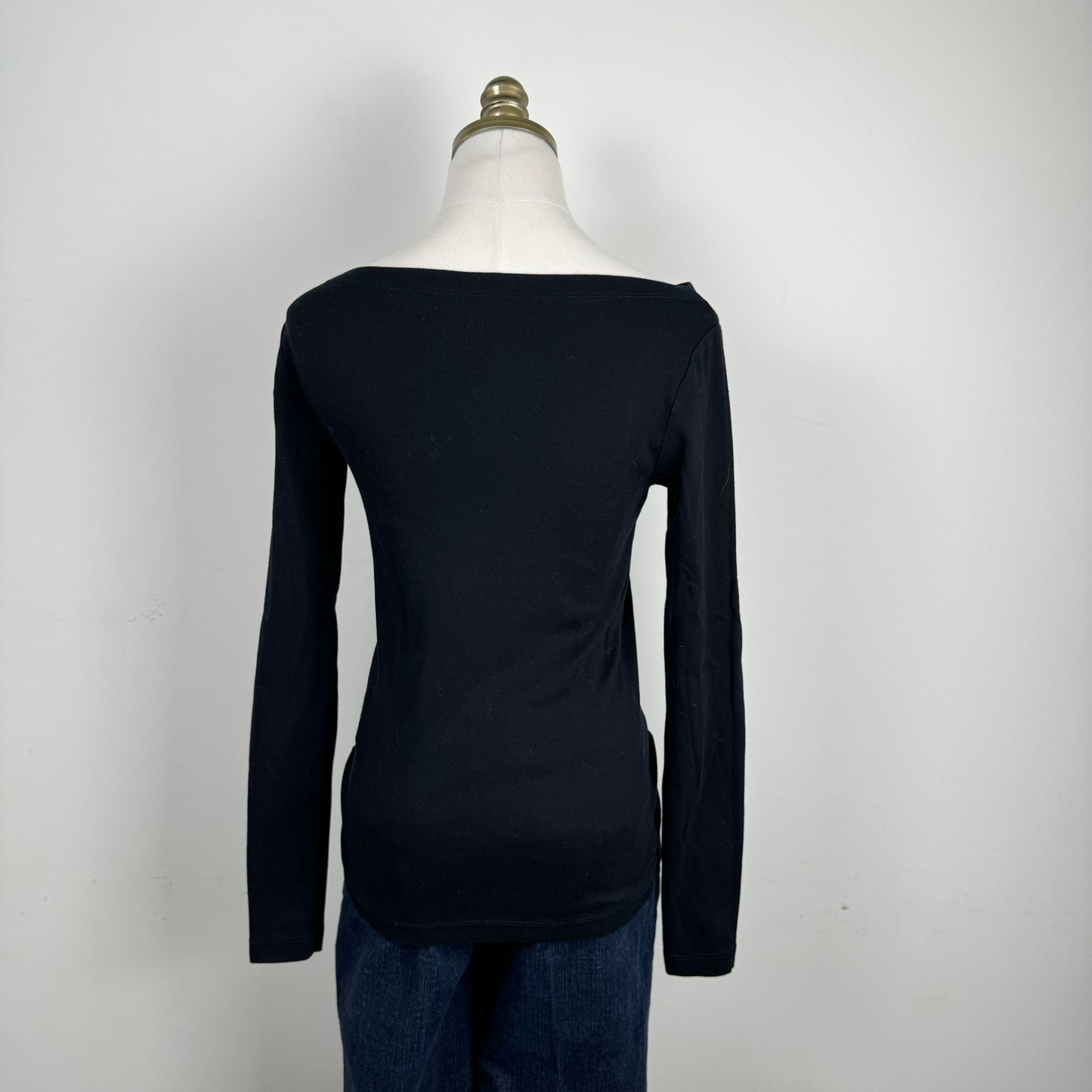 Black Boat Neck Long Sleeve Top