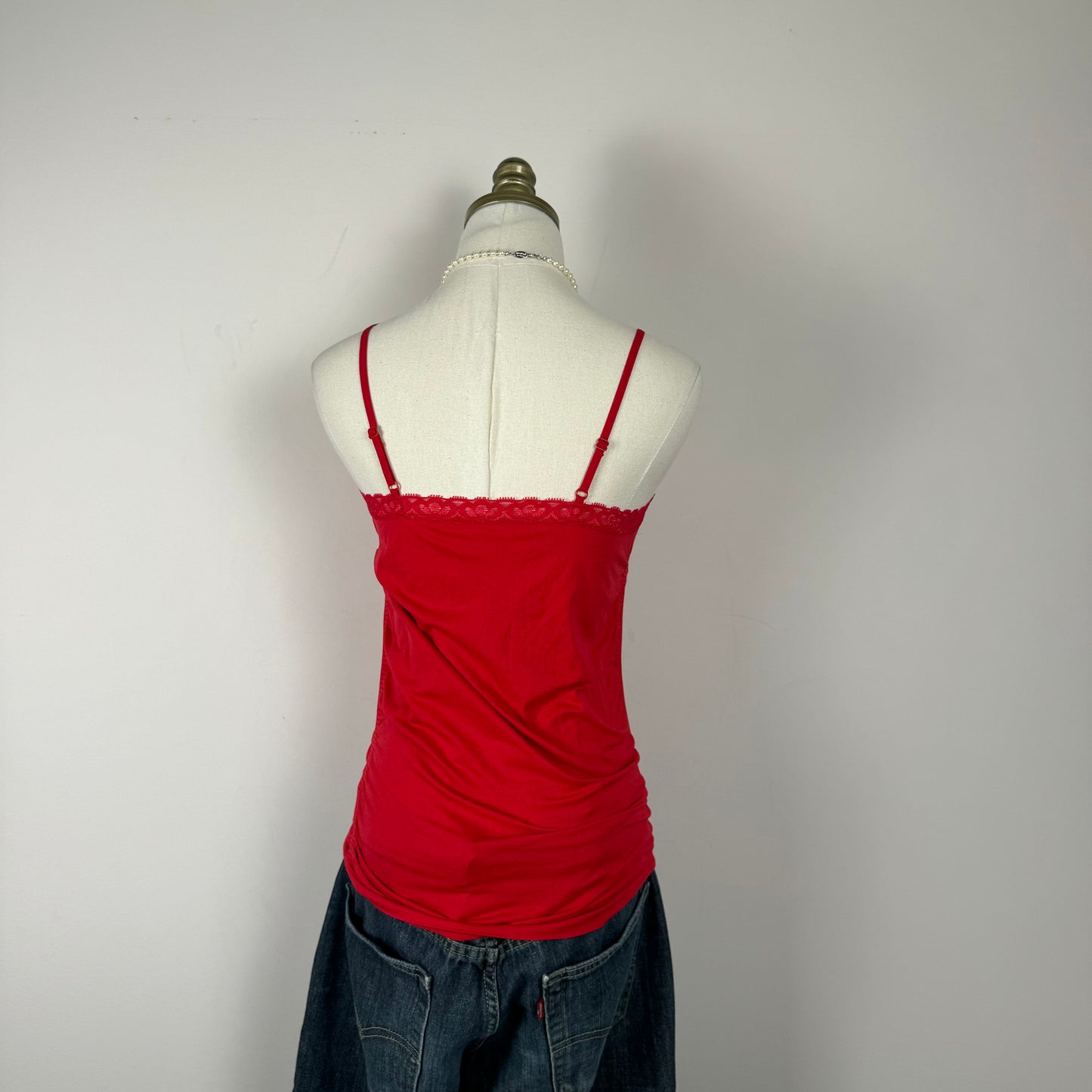 Red Lace Trim Fitted Cami