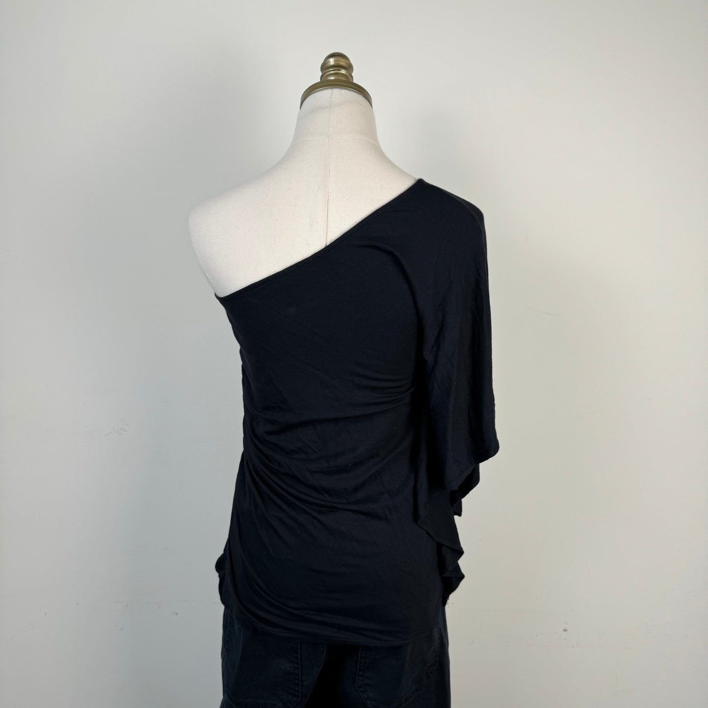 Black One Shoulder Asymmetric Ruched Top