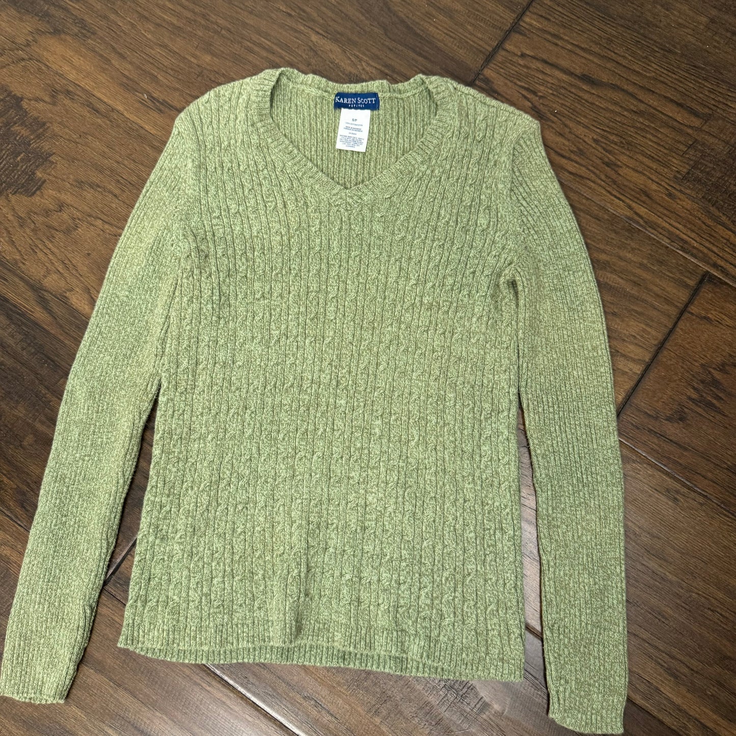 Vintage Sage Green Cable Knit Sweater